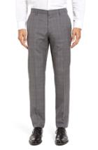 Men's Boss Genesis Flat Front Plaid Wool Trousers R - Grey