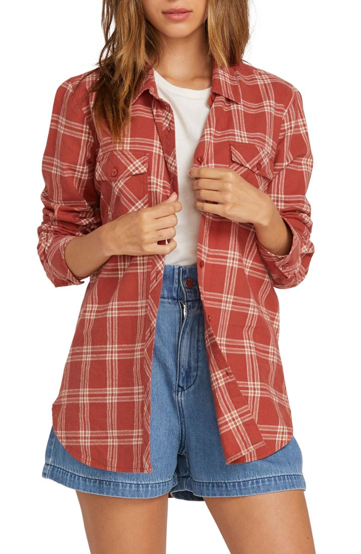 Women's Volcom Getting Rad Plaid Top - Brown