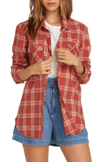 Women's Volcom Getting Rad Plaid Top - Brown