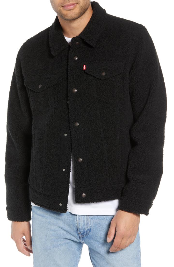 Men's Levi's Fleece Trucker Jacket, Size - Black