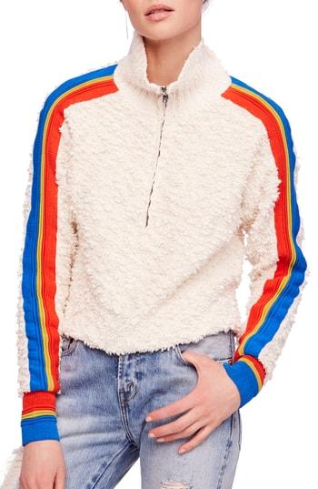 Women's Free People Marshmallow Stripe Half Zip Sweater - Ivory