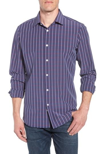Men's Mizzen+main Denny Trim Fit Check Performance Sport Shirt - Blue