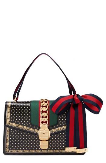 Gucci Small Sylvie Moon & Stars Leather Shoulder Bag - Black