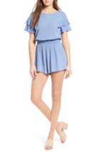 Women's Lush Ruffle Sleeve Romper - Blue