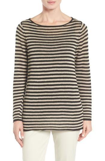 Women's Eileen Fisher Stripe Organic Linen Top - Black
