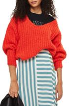 Women's Topshop Oversized V-neck Sweater Us (fits Like 0) - Red