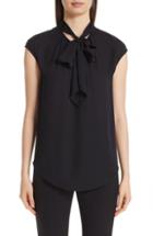 Women's St. John Collection Tie Neck Double Silk Georgette Shell, Size X-petite - Black