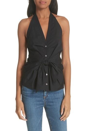 Women's Veronica Beard Vea Stretch Cotton Halter Top - Black
