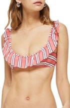 Women's Topshop Stripe Frill Bikini Top Us (fits Like 0) - Pink