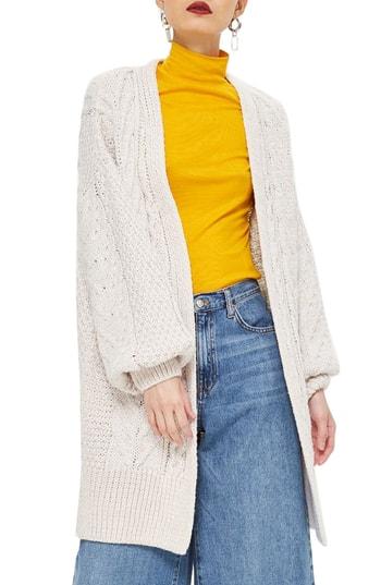 Women's Topshop Long Open Front Cardi Us (fits Like 0) - Ivory