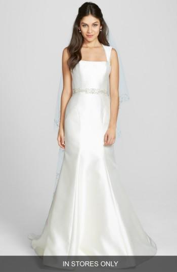 Women's Amsale 'blaine' Embellished Mikado Satin Trumpet Dress, Size - Ivory