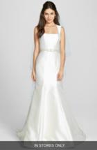 Women's Amsale 'blaine' Embellished Mikado Satin Trumpet Dress, Size - Ivory