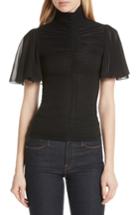 Women's Dvf Mock Neck Ruched Blouse - Black