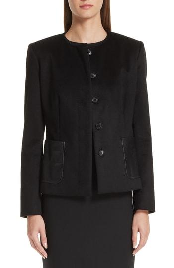 Women's Max Mara Biacco Leather Trim Camel Hair Jacket - Black