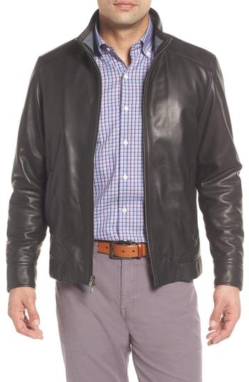 Men's Peter Millar Leather Bomber Jacket - Black