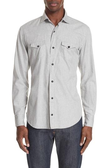 Men's Eleventy Trim Fit Western Shirt - Grey