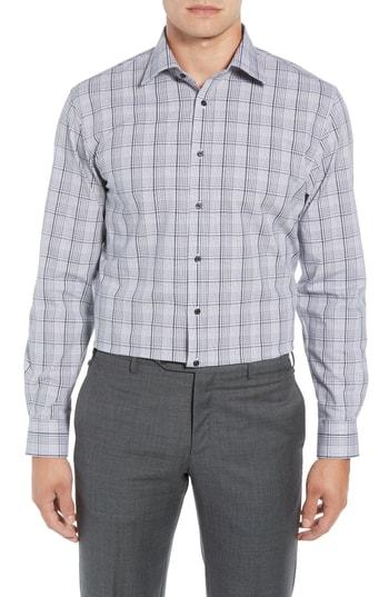Men's Nordstrom Men's Shop Tech-smart Traditional Fit Plaid Dress Shirt 32/33 - Black