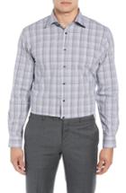 Men's Nordstrom Men's Shop Tech-smart Traditional Fit Plaid Dress Shirt 32/33 - Black