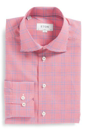 Men's Eton Slim Fit Plaid Dress Shirt - Pink
