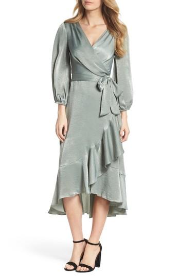 Women's Gal Meets Glam Collection Jennifer Shimmer Satin Wrap Dress - Green