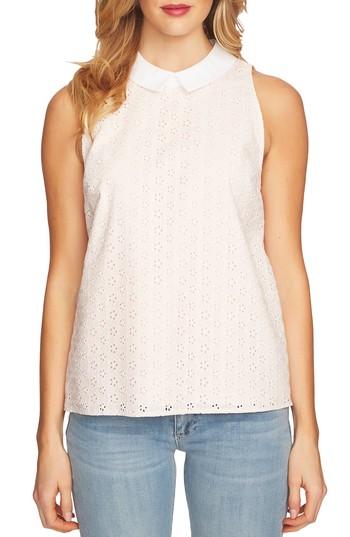 Women's Cece Eyelet Peter Pan Collar Sleeveless Cotton Blouse - Pink