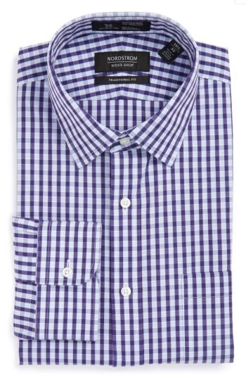 Men's Nordstrom Men's Shop Smartcare(tm) Traditional Fit Check Dress Shirt - 33 - Purple