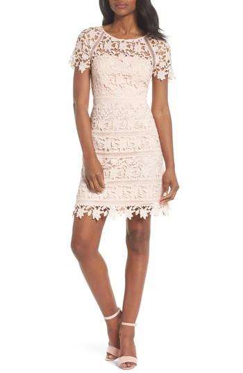 Petite Women's Eliza J Crochet Overlay Dress P - Pink