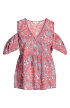 Women's Lucky Brand Cold Shoulder Print Top - Coral