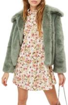 Women's Topshop Claire Faux Fur Coat Us (fits Like 0-2) - Green