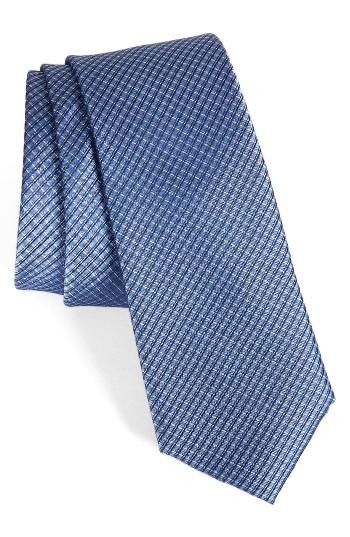 Men's Calibrate Accent Grid Silk Tie, Size - Blue
