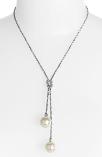 Women's Majorica 'love Knot' 14mm Pearl Lariat Necklace