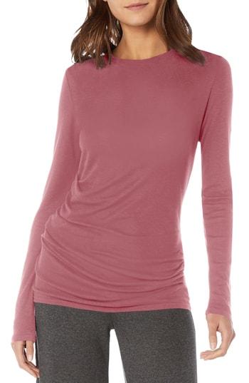 Women's Michael Stars Side Gather Long Sleeve Cotton Blend Top, Size - Pink