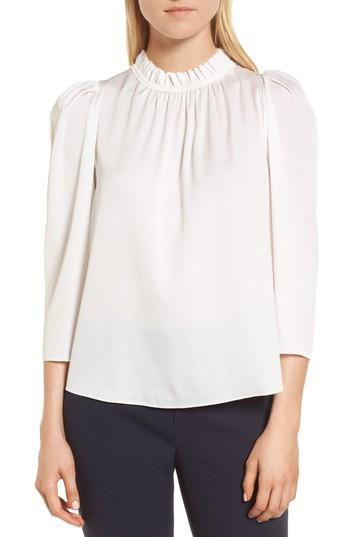 Women's Lewit Ruffle Neck Stretch Silk Top - Ivory