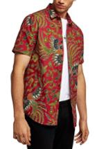 Men's Topman Batik Bird Print Shirt - Red