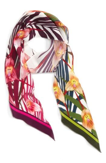 Women's Rockins Monkey Orchid Skinny Silk Scarf, Size - Ivory