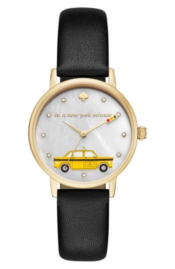 Women's Kate Spade New York Metro Taxi Leather Strap Watch, 34mm