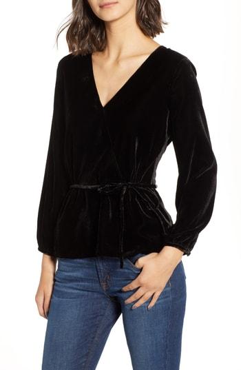 Women's J.crew Faux Wrap Velvet Top - Black