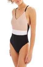 Women's Topshop Colorblock One-piece Swimsuit Us (fits Like 0) - Beige