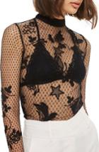 Women's Topshop Embroidered Sheer Mesh Top Us (fits Like 0-2) - Black