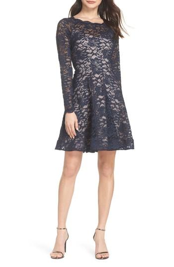 Women's Sequin Hearts Glitter Lace Fit & Flare Dress
