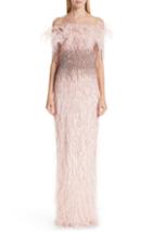 Women's Pamella Roland Feather Trim Embellished Column Gown - Pink