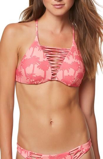 Women's O'neill Palm Strappy Halter Bikini Top - Coral
