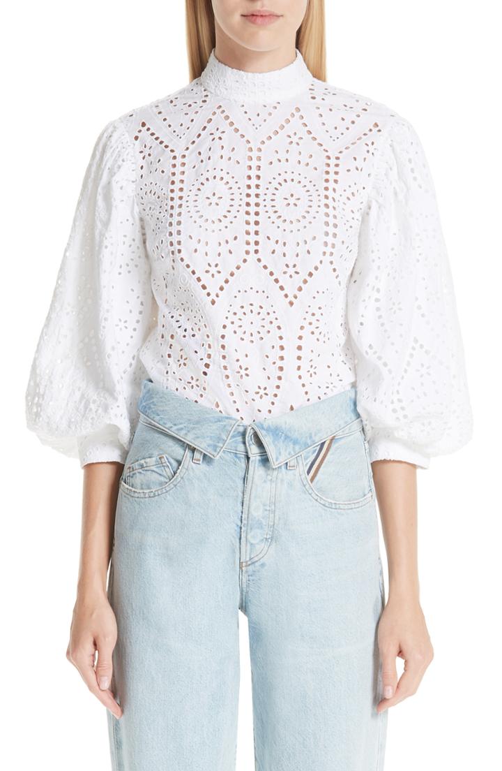 Women's Ganni Falcon Broderie Anglaise Shirt Us / 34 Eu - White