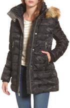 Women's Vince Camuto Quilted Coat With Faux Fur Trim Hood - Black