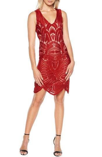 Women's Bardot Embroidered Mesh Dress - Red