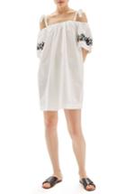 Women's Topshop Bardot Embroidered Dress Us (fits Like 0-2) - White
