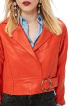 Women's Topshop Crop Leather Moto Jacket Us (fits Like 0-2) - Red