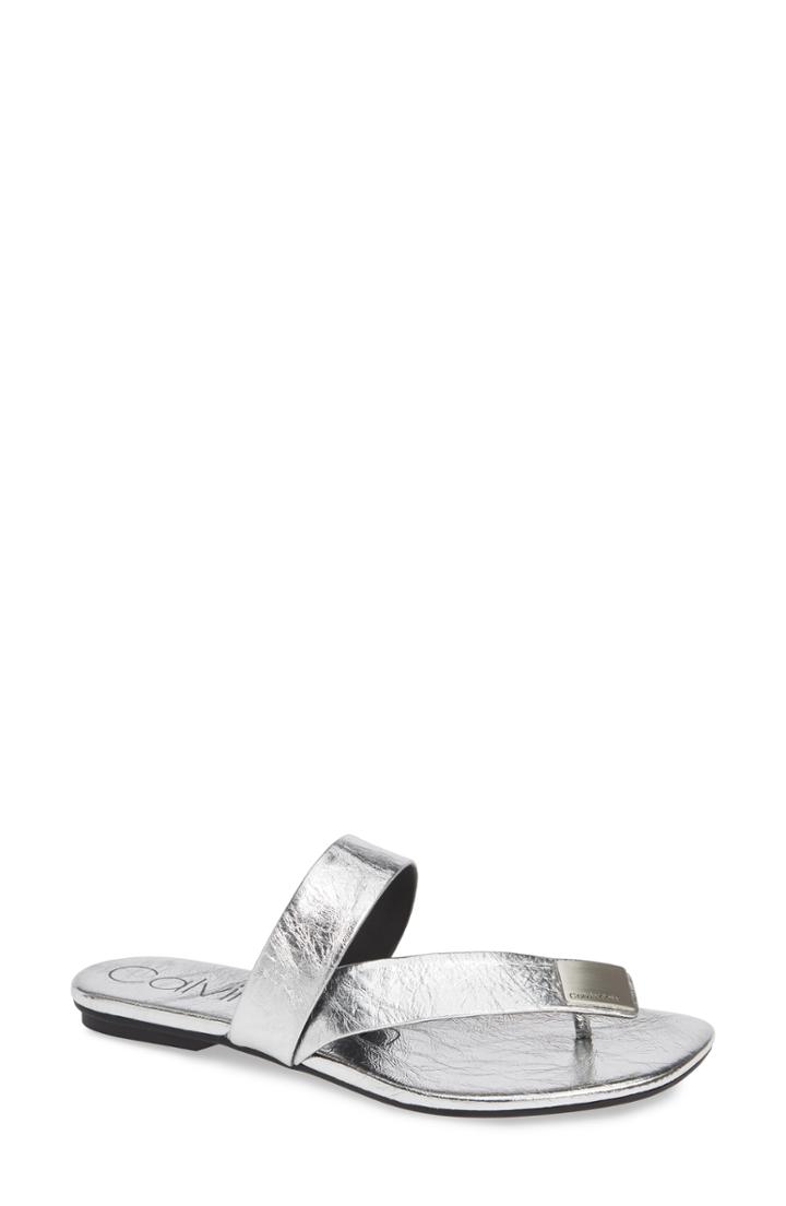 Women's Calvin Klein Saurin Thong Sandal M - Metallic