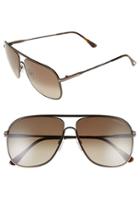 Women's Tom Ford 'dominic' 60mm Aviator Sunglasses - Dark Brown/ Gradient Roviex