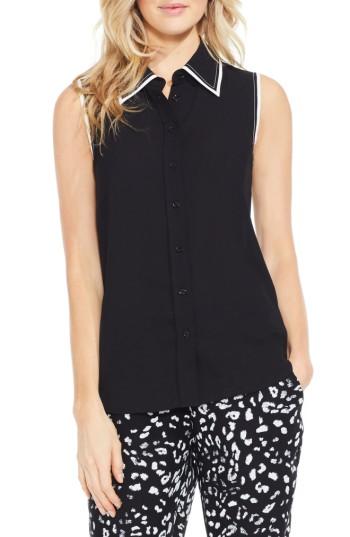 Petite Women's Vince Camuto Contrast Trim Georgette Blouse P - Black